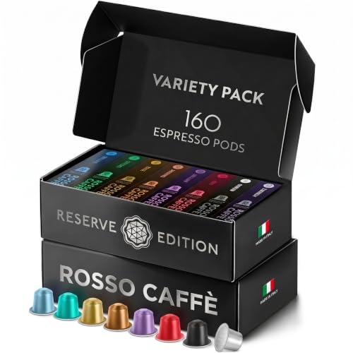Rosso Caffè Espresso Pods Variety Pack for Nespresso Original Machines, 160 Count