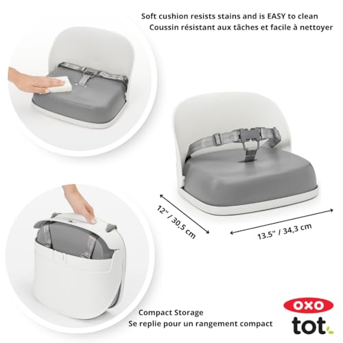 OXO Tot Perch Toddler Booster Seat Gray for Kitchen Chair, Removable Straps