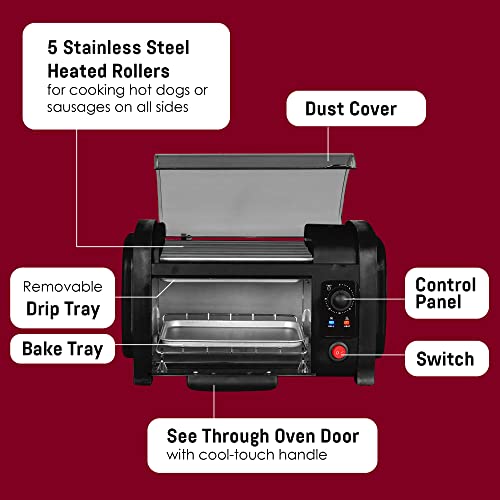 Hot Dog Toaster Oven with Steel Rollers - 4-Bun Capacity, Black