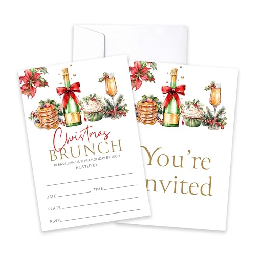 Qinkel Christmas Party Invitations - Winter Brunch Theme, 25 Double-Sided Cards & Envelopes