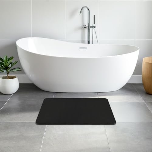 THMINS Black Stone Bath Mat 24x16 Inches Non-Slip Diatomaceous Earth Shower Rug
