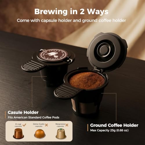 Aromvel 2-in-1 Single Serve Coffee Maker Silver, K-Cup & Ground Brew, Compact