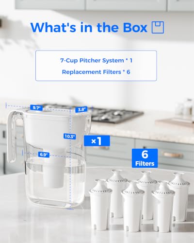 Waterdrop PT-11W Water Filter Pitcher with 6 Replacement Filters - White - 7-Cup Capacity