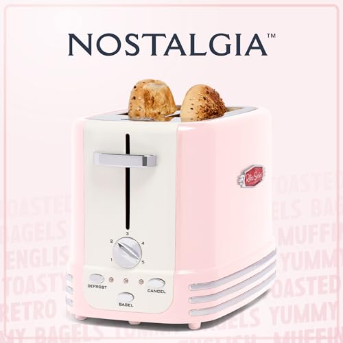 Retro Pink Wide 2-Slice Toaster with Crumb Tray & Cord Storage - Nostalgia