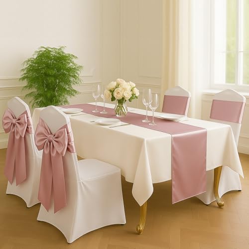 Q&J Fabric Co. Rose Gold Satin Table Runners 2-Pack, 12x108 Inches for Weddings & Events