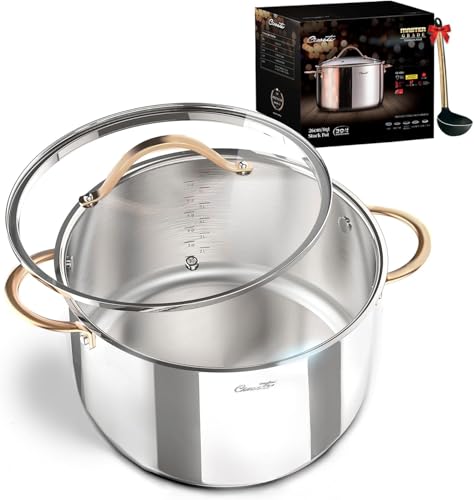 8 Quart Stock Pot with Lid - Tri-Ply Stainless Steel Induction Compatible