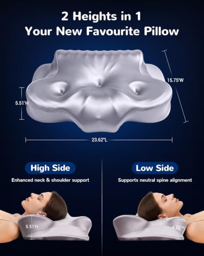 COMFYPIL Grayish Purple Cervical Neck Pillow for Pain Relief Memory Foam