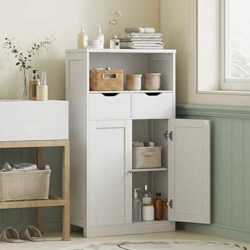 Vongrasig White Bathroom Storage Cabinet - 42.5" Freestanding Tall Floor Cabinet