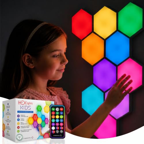 Emberela HEXlights Sensory Lights 10-Pack - Interactive Touch Hexagon LED Lamps for Kids & Therapy