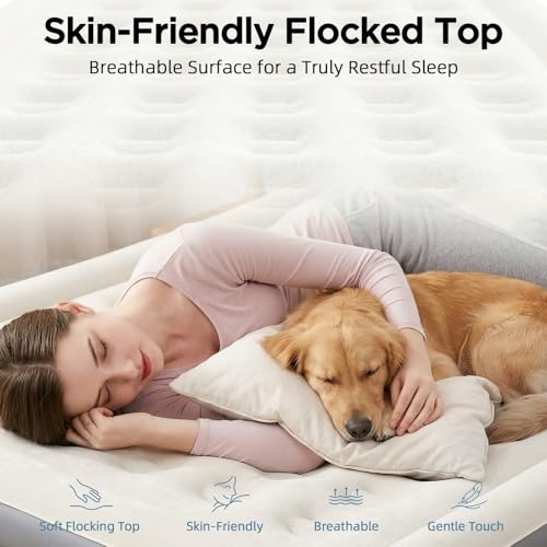 Prosenses Queen Air Mattress with Built-in Pump, 18in, Cloud Grey, Fabric-Laminated