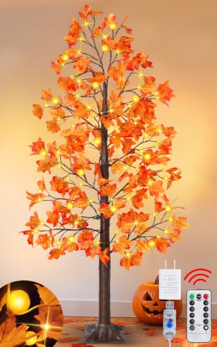 Remote Control&Timer - 6 Ft Lighted Prelit Fall Maple Tree 135 LED 8