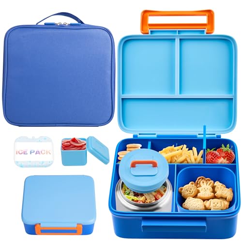 Kids Bento Lunch Box Set with Thermo - Leakproof 8oz Food Jar & Accessories - Blue1