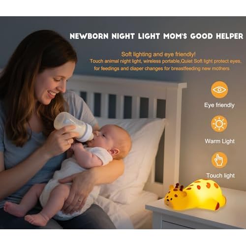 DREAMING MY DREAM Cute Giraffe Night Light for Kids,3 Levels Dimmable Bedside Touch Lamp Rechargeable Squishy Nursery lightwith 30min Timmer Function, Baby Kids Room Decor, Gifts for Girls boy