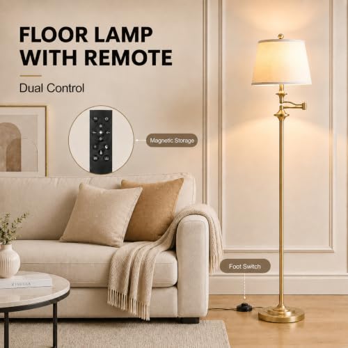 Wio-Mio Vintage Gold Floor Lamp with Adjustable Swing Arm and Remote Control