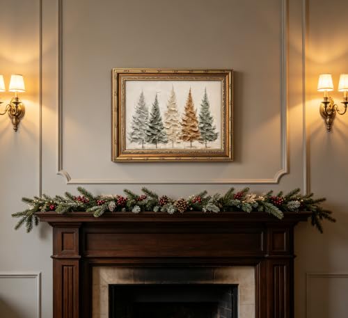 Vintage Gold Framed Christmas Tree Wall Art - 11"L x 9"W, 3D Pine Tree Print