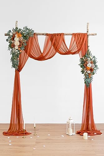 Olalaka Burnt Orange Wedding Arch Flowers Kit with 26ft Terracotta Draping Fabric - DIY Ceremony Backdrop