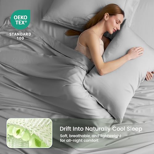 Queen Tencel Lyocell Sheet Set Silver Gray - Silky Soft, Breathable & Deep Pocket