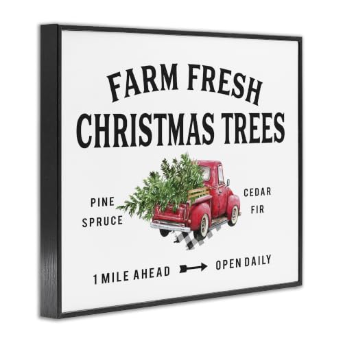 Farm Fresh Christmas Trees Red Truck 24 x 30in Framed Giclée Print – Black 30" L x 24" W