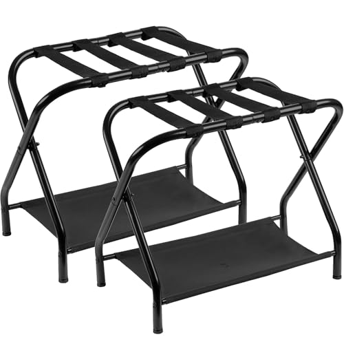 Heybly Black Luggage Rack for Guest Room with Storage Shelf - Pack of 2