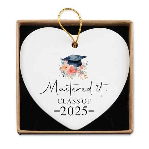 Graduation Gifts for Women Men Ceramic Ornament Keepsake Sign Heart Plaque 2025 Graduation Masters Degree Gifts for Him Her Christmas Ornament