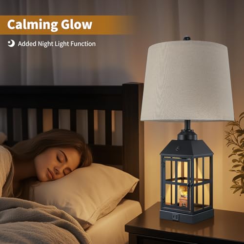 Lovlast 25-Inch Farmhouse Black Table Lamps Set of 2 with USB & Night Light