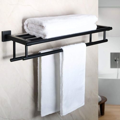 Double Towel Rack Wall Mount 24 Inch Matte Black Stainless Steel Bathroom Storage