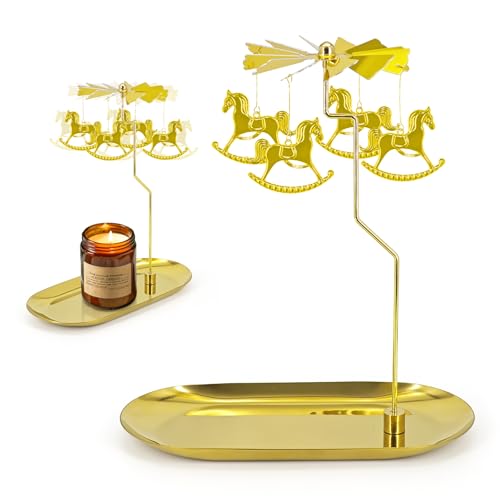 Oiiyee Gold Candle Carousel Holder with Tray (Gold-carousel) - Christmas Tea Light Spinner
