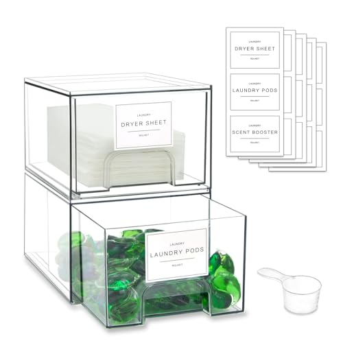 Rolheit 4 Pack Laundry Room Storage Drawers with Labels - Stackable Dryer Sheet & Pod Containers