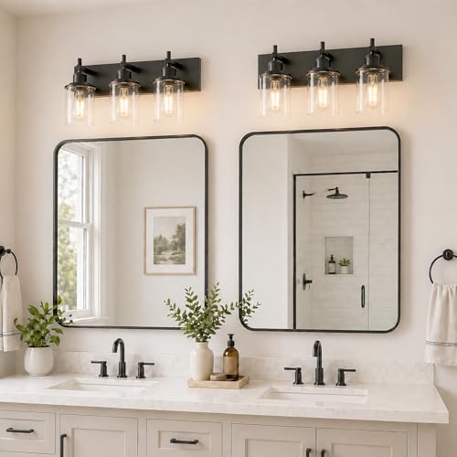 3-Light Black Bathroom Vanity Light Fixture with Clear Glass Shades - Modern Farmhouse Style - Variation: Black / 3-Light