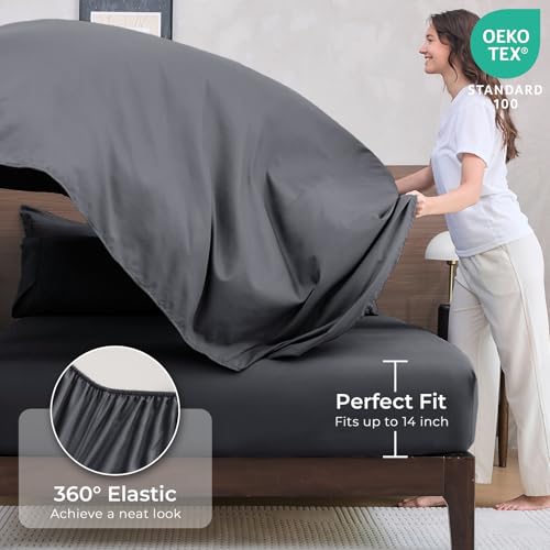 HEVUMYI 7-Piece California King Comforter Set Dark Gray Bed in a Bag - Cal King (104x96")