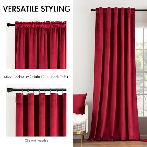 MIULEE Red Velvet Curtains 52x108 Inches, Pack of 2, Back Tab & Rod Pocket
