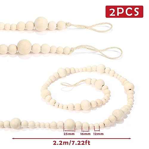 GWHOLE 2Pcs 7.2ft Wooden Bead Christmas Tree Decor Boho Ornament for Christmas Holiday Party Farmhouse Mantle Decoration
