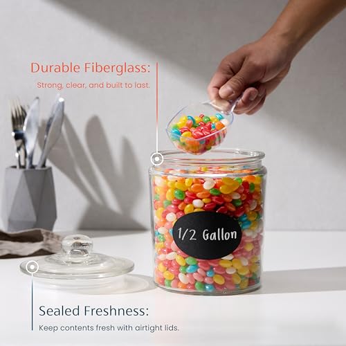 KooK 0.5 Gallon Glass Food Storage Containers Set of 2 with Airtight Lids and Chalk Labels