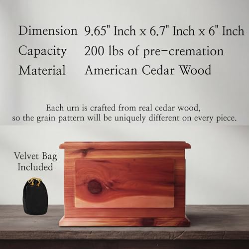 AspenStudio Cedar Wooden Urn for Cremation Ashes - Handcrafted American Cedar, Large Capacity, TSA Approved