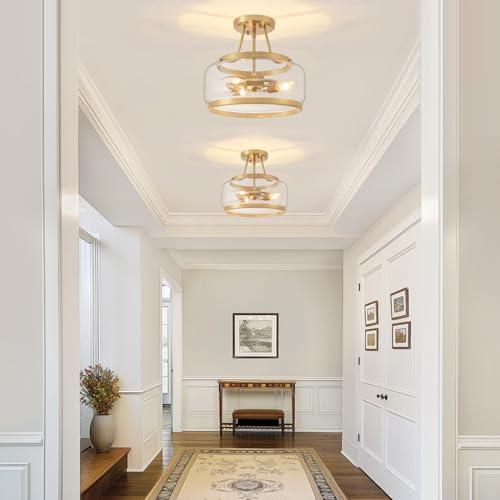 Brushed Gold Semi Flush Mount Ceiling Light Fixture 11.81" for Hallway, Kitchen & Entryway
