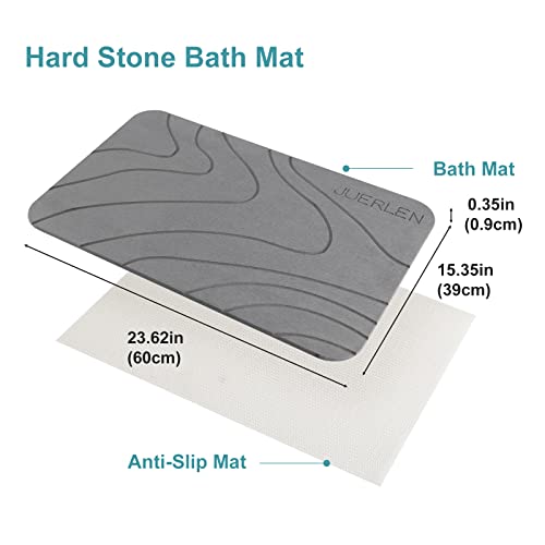 JUERLEN 2 Pack Diatomaceous Earth Shower Mats Grey 24x16 Inch NonSlip Fast-Drying