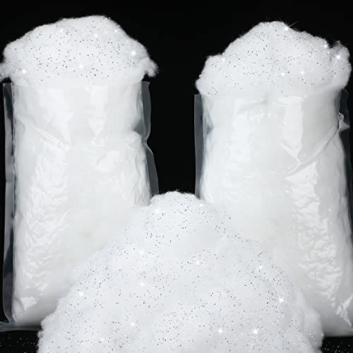 Sumind Fake Snow Decoration Fluffy Artificial Cotton Fiber for Christmas Winter - Glitter Silver, 2 Bags