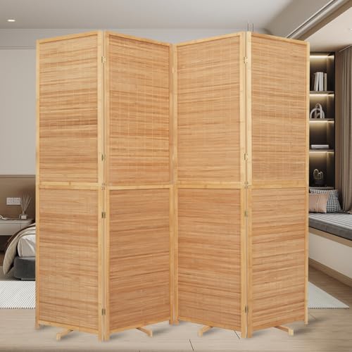 Brown Bamboo Room Divider 4 Panel Folding Privacy Screen 5.6FT - JVVMNJLK