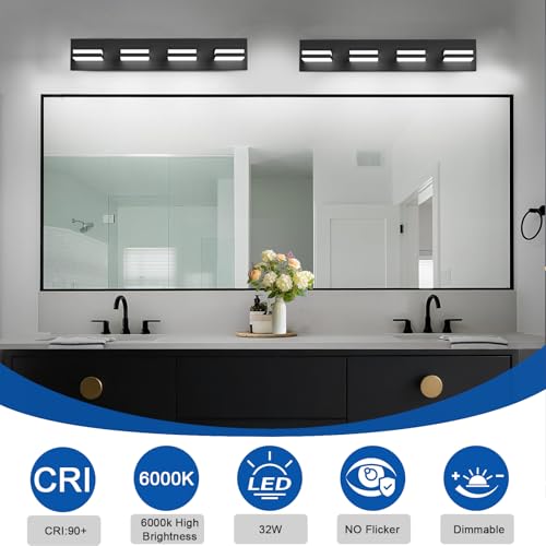 Black 4-Light Dimmable LED Bathroom Vanity Light Fixture - 360° Rotation