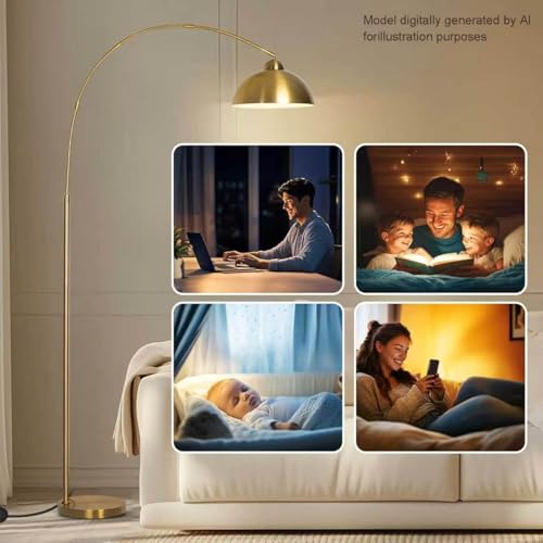 Floor Lamp with 3 Light Modes - Adjustable Dimmable Standing Lamp in Gold