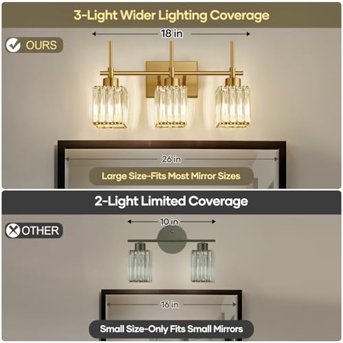 Modern Crystal Bathroom Vanity Light 3-Light Brushed Gold Wall Sconce
