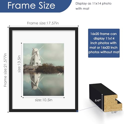 16x20 Black Picture Frame Set of 6 Wall Mount Display - Sturdy Wood