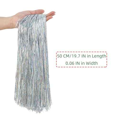 2500 Strands Christmas Tinsel Icicles Silver Iridescent Tinsel Foil Fringe Icicles Christmas Tree Tinsel Decoration for Christmas Birthday Wedding Party Hanging Decoration