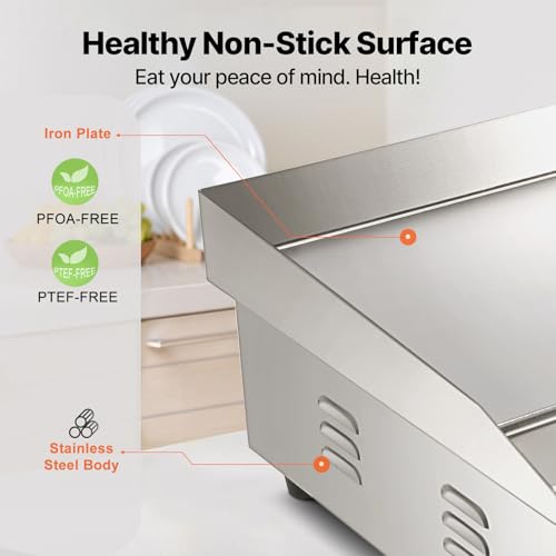 22-Inch Commercial Electric Flat Top Griddle - Large Countertop Cooking Surface
