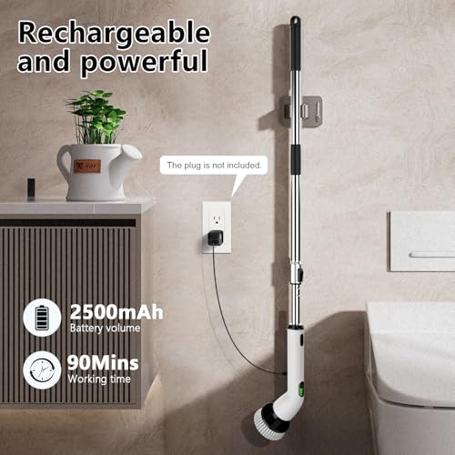 TUYU Black Electric Spin Scrubber with 4 Replacement Heads, Waterproof Bathroom Cleaning Tool