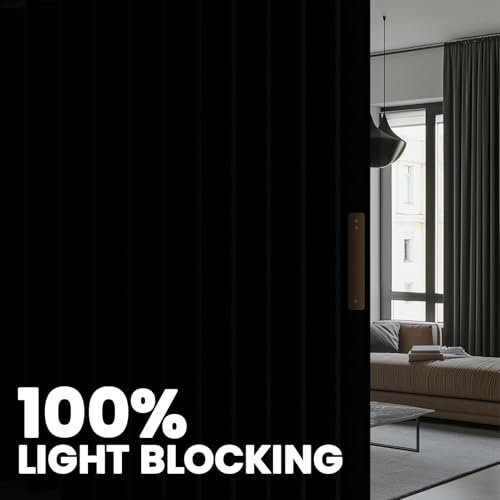 AJAZZ Black Room Divider Curtain Set 100W x 84L with Flexible Ceiling Track