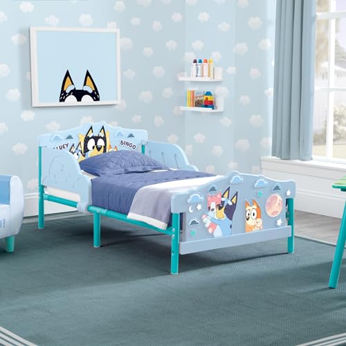 Bluey 3D Toddler Bed - Blue with Guardrails, For Kids 15 Months+ - Delta Children