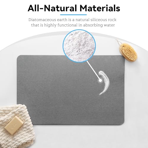 Realion Dark Gray Stone Bath Mat - Quick-Drying Non-Slip Diatomaceous Earth Bathroom Rug 23.5"x15.5"