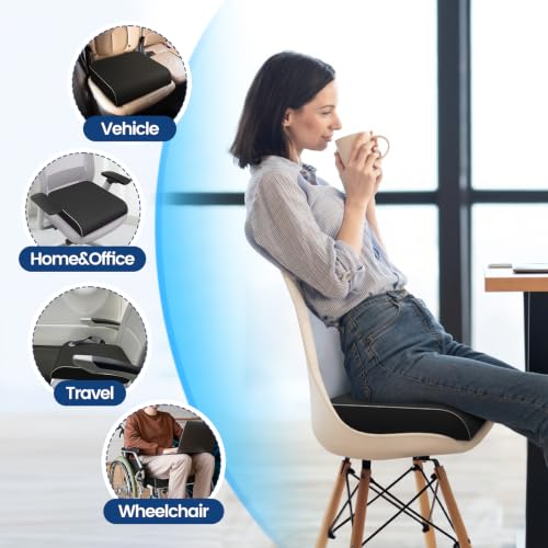 Black X-Large Memory Foam Seat Cushion for Tailbone Pain Relief - Ergonomic Chair Pad