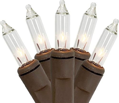 Holiday Pride White Mini Christmas Lights on Brown Wire — 35 Count, 12.5 ft, Static & Flashing